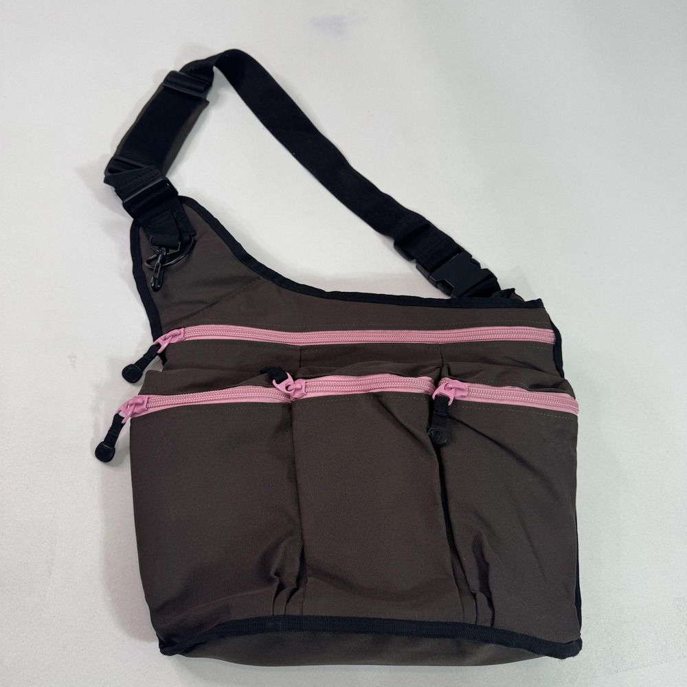 Diaper Dude Brown Pink Messenger Diaper Bag Girls Medium Crossbody Tote Bag